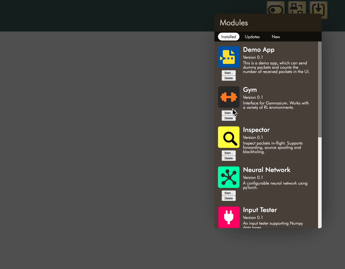 Pre-built policy/environment units available as modules.